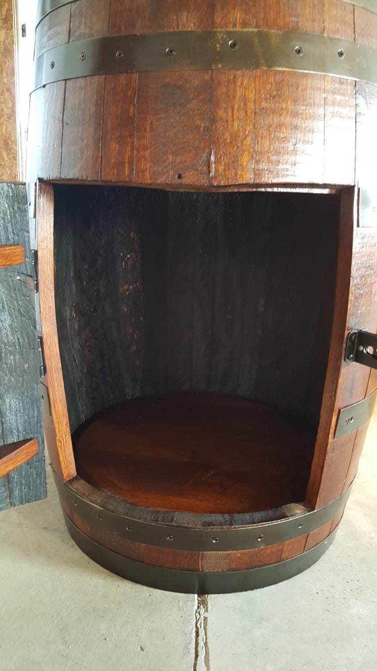 Whiskey Barrel Hutch, White Oak Stained Dark, Jack Daniels, Bourban Barrel