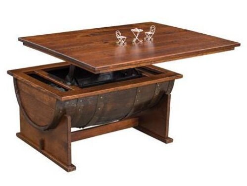 Whiskey Barrel Lift Top Coffee Table, BURNT HICKORY Top, Free Shipping, Made in the USA!