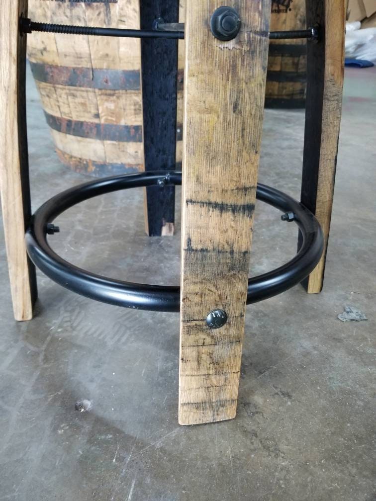 Whiskey Barrel Stave Bar Stool with Cushioned Swivel Seat, Footrest, Stave Back,(Brown or Black Cushion), FREE SHIPPING, Made in USA!