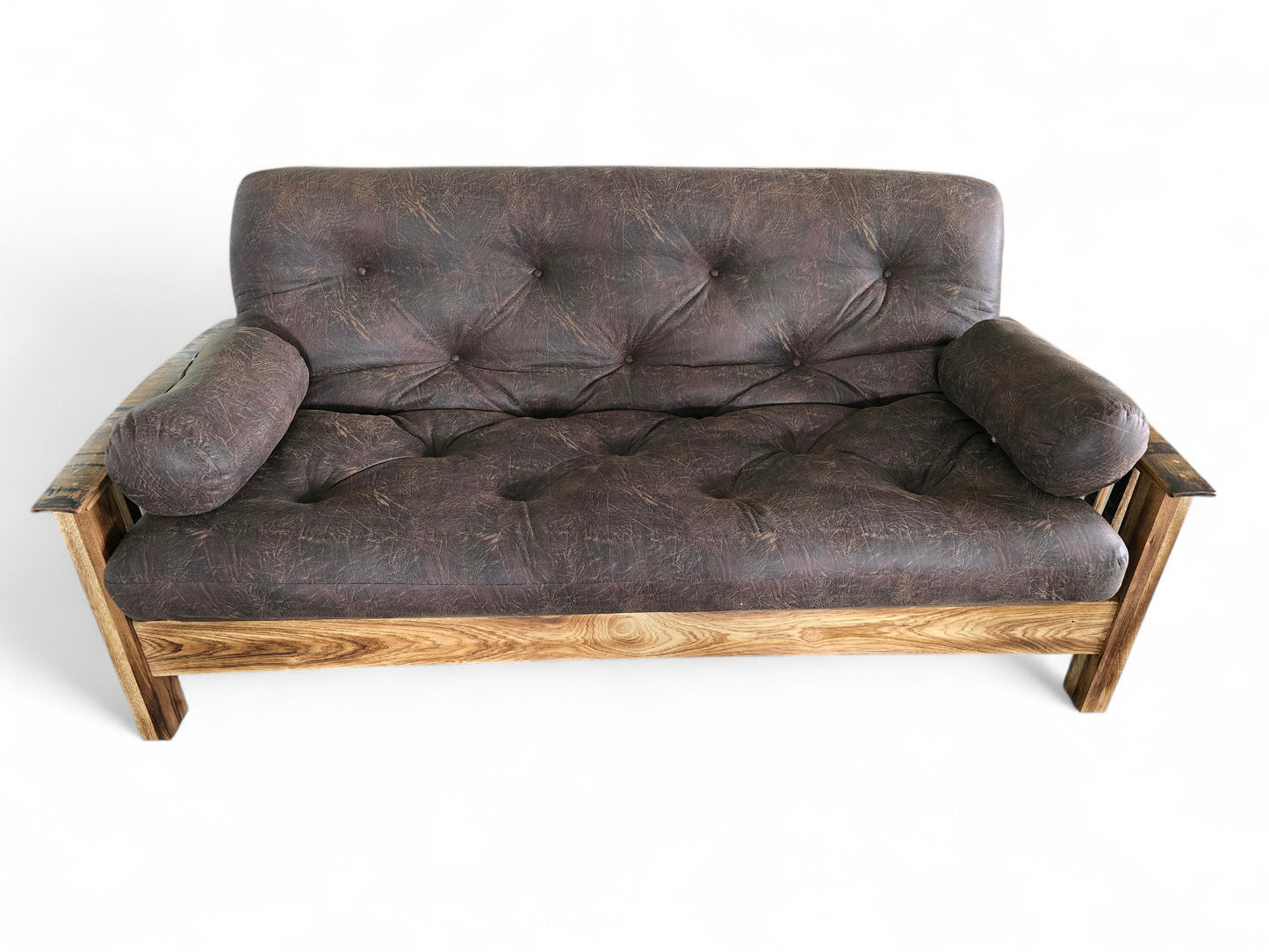 Whiskey Barrel Stave Sleeper Sofa – Amish-Crafted Rustic Futon with Authentic Reclaimed Barrel Arms