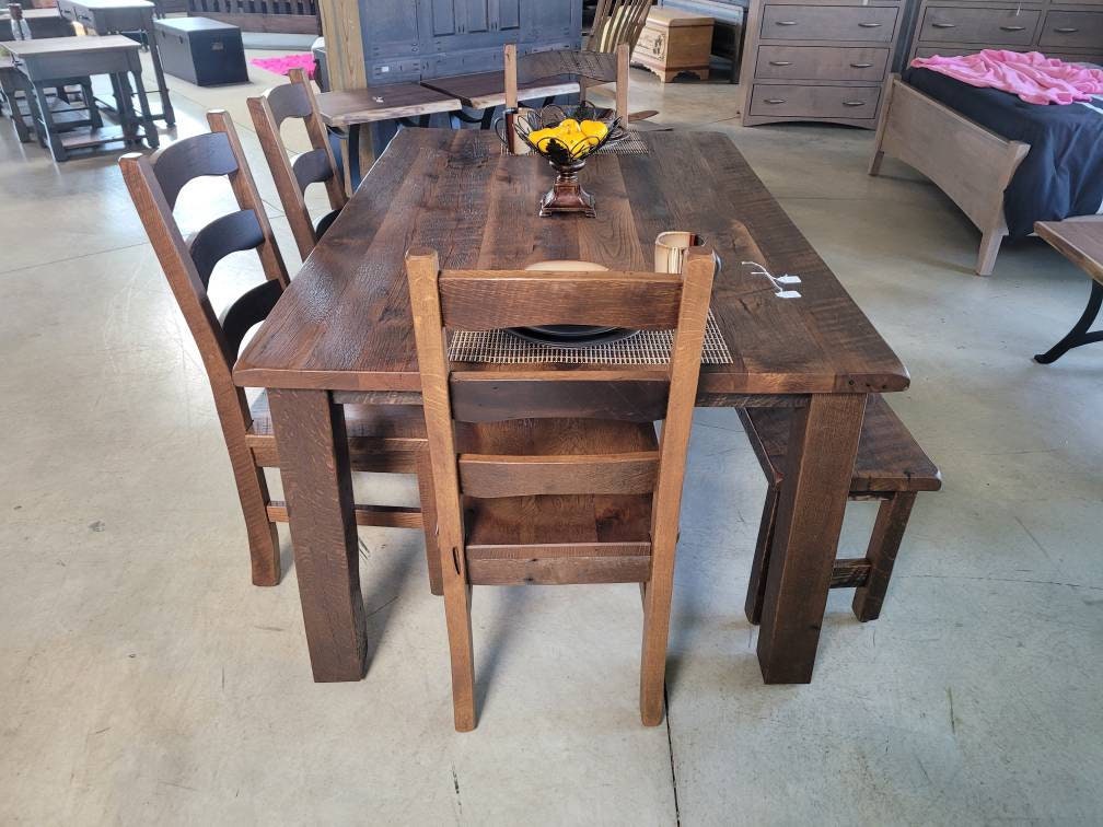 Reclaimed Pioneer Barnwood Dining Table Set, Made in the U.S.A., with Free Shipping!
