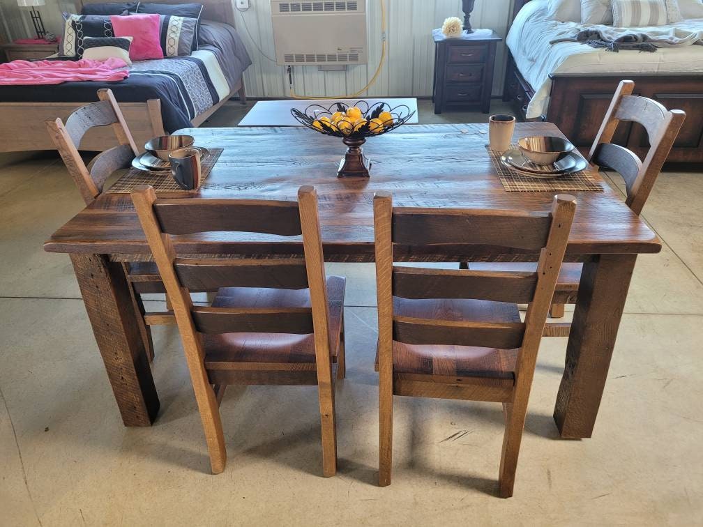 Reclaimed Pioneer Barnwood Dining Table Set, Made in the U.S.A., with Free Shipping!