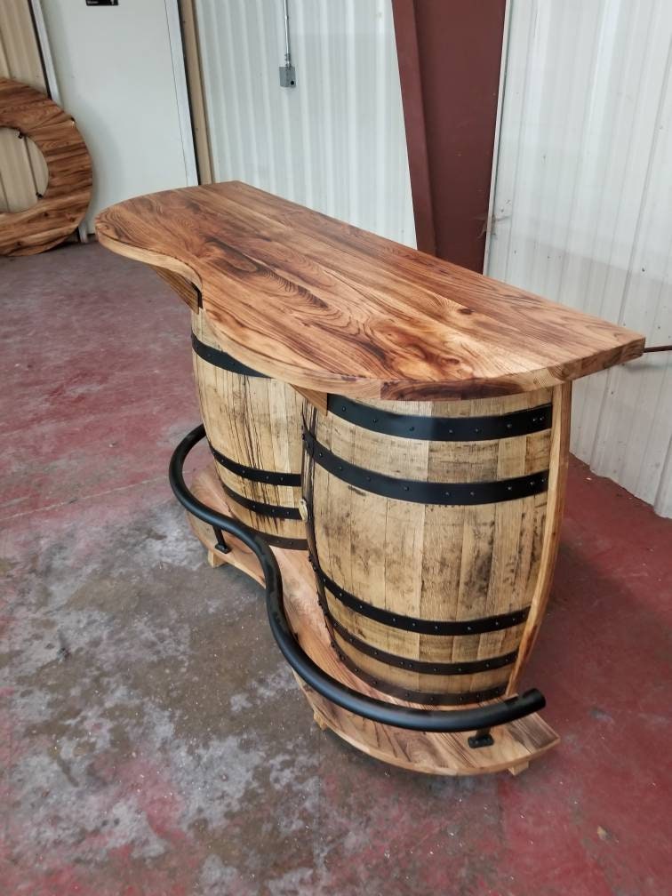 Whiskey Barrel Bar with Burnt Hickory Top