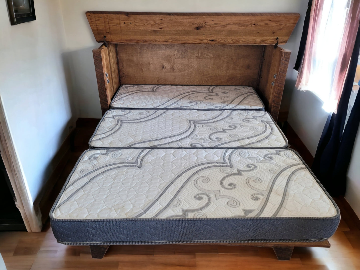 Reclaimed Barn Wood Murphy Bed Hideabed Dresser Bed Cabinet Bed, Mattress Included - Made in the USA