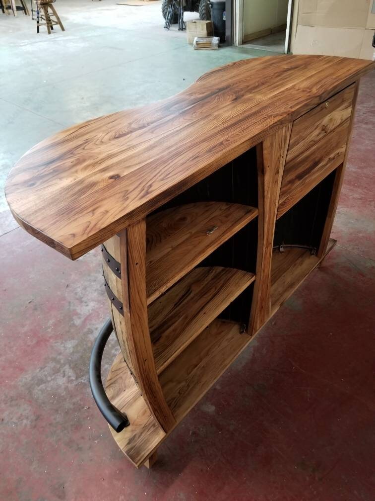 Whiskey Barrel Bar with Burnt Hickory Top