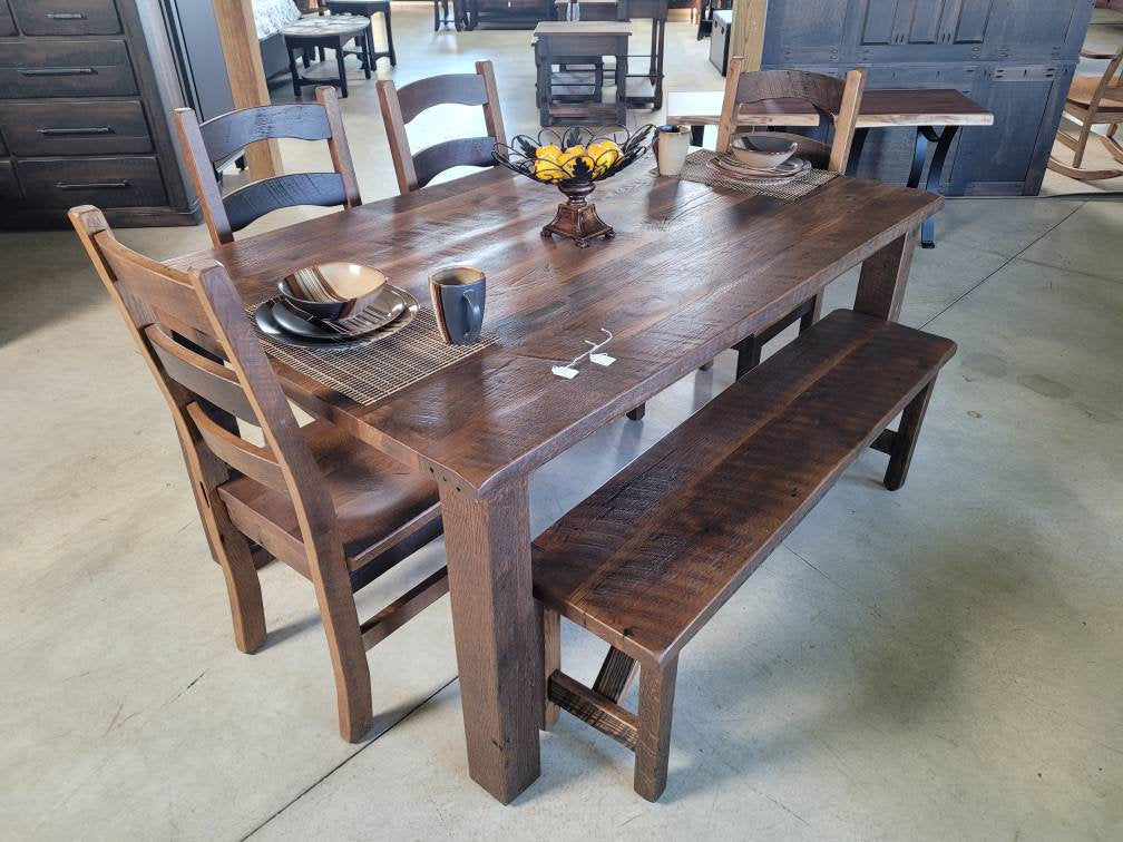 Reclaimed Pioneer Barnwood Dining Table Set, Made in the U.S.A., with Free Shipping!