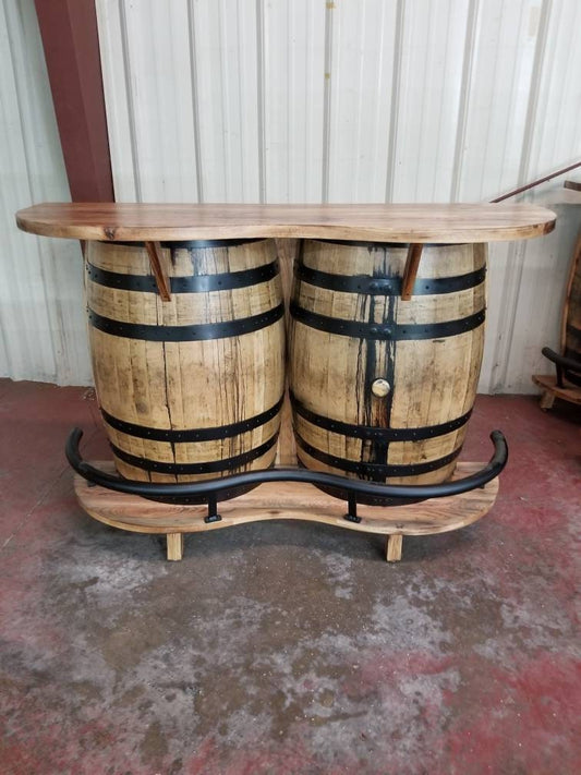 Whiskey Barrel Bar with Burnt Hickory Top
