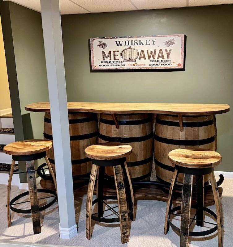 3 Barrel Whiskey Bar, Burnt Hickory, Free Shipping, Made in the USA!