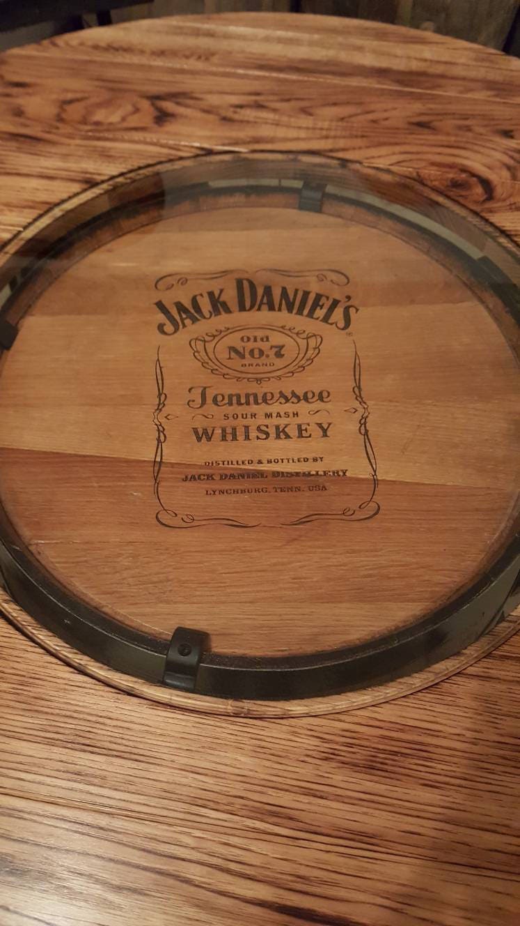 Whiskey Barrel Table TOP ONLY with Center Glass Inlay and Mounting Brackets, Free Shipping - Made in the USA!