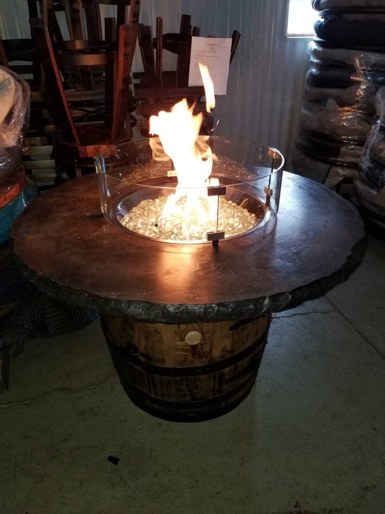 Whiskey Barrel Fire pit with Concrete Top, Patio Fire Pit