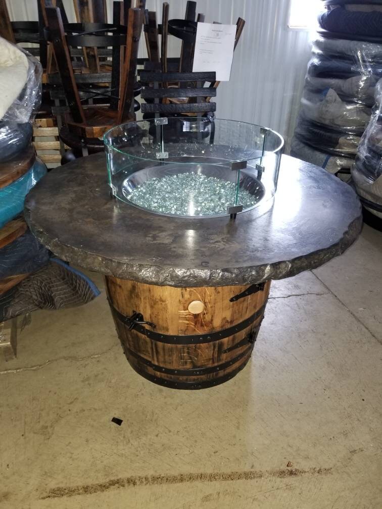 Whiskey Barrel Fire pit with Concrete Top, Patio Fire Pit