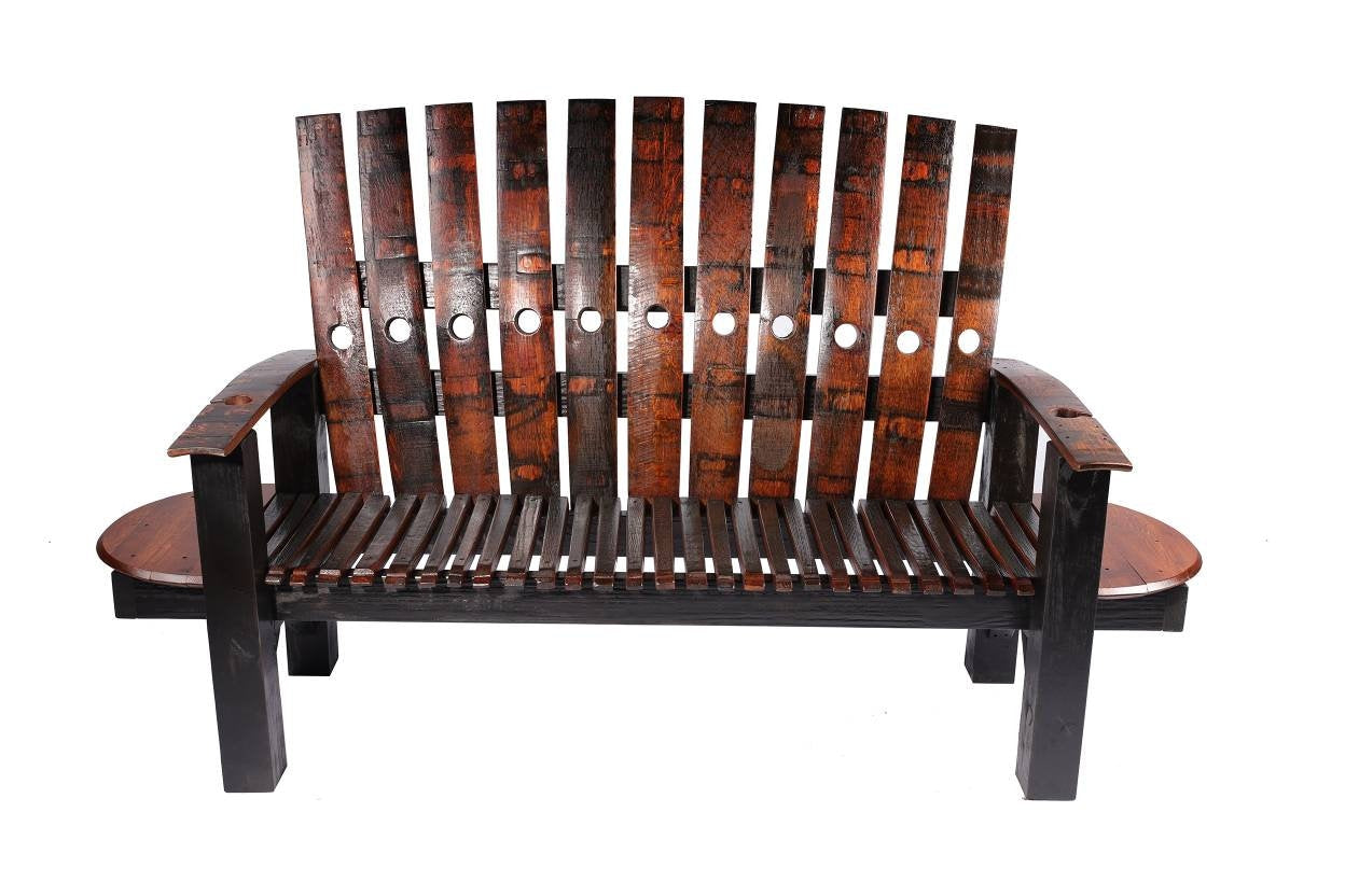Whiskey Barrel Stave Bench w/Built-In End Tables - Made in the USA with Free Shipping!
