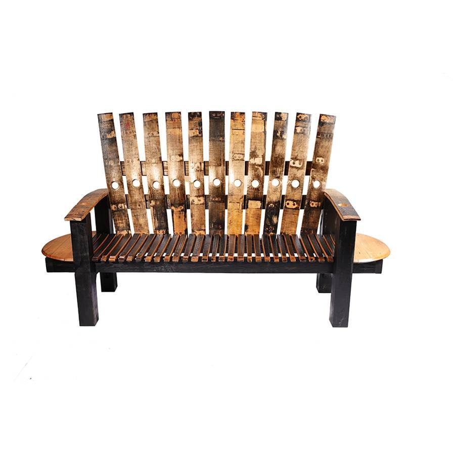Whiskey Barrel Stave Bench w/Built-In End Tables - Made in the USA with Free Shipping!