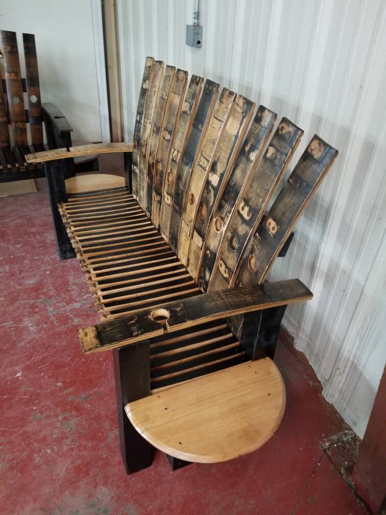 Whiskey Barrel Stave Bench w/Built-In End Tables - Made in the USA with Free Shipping!
