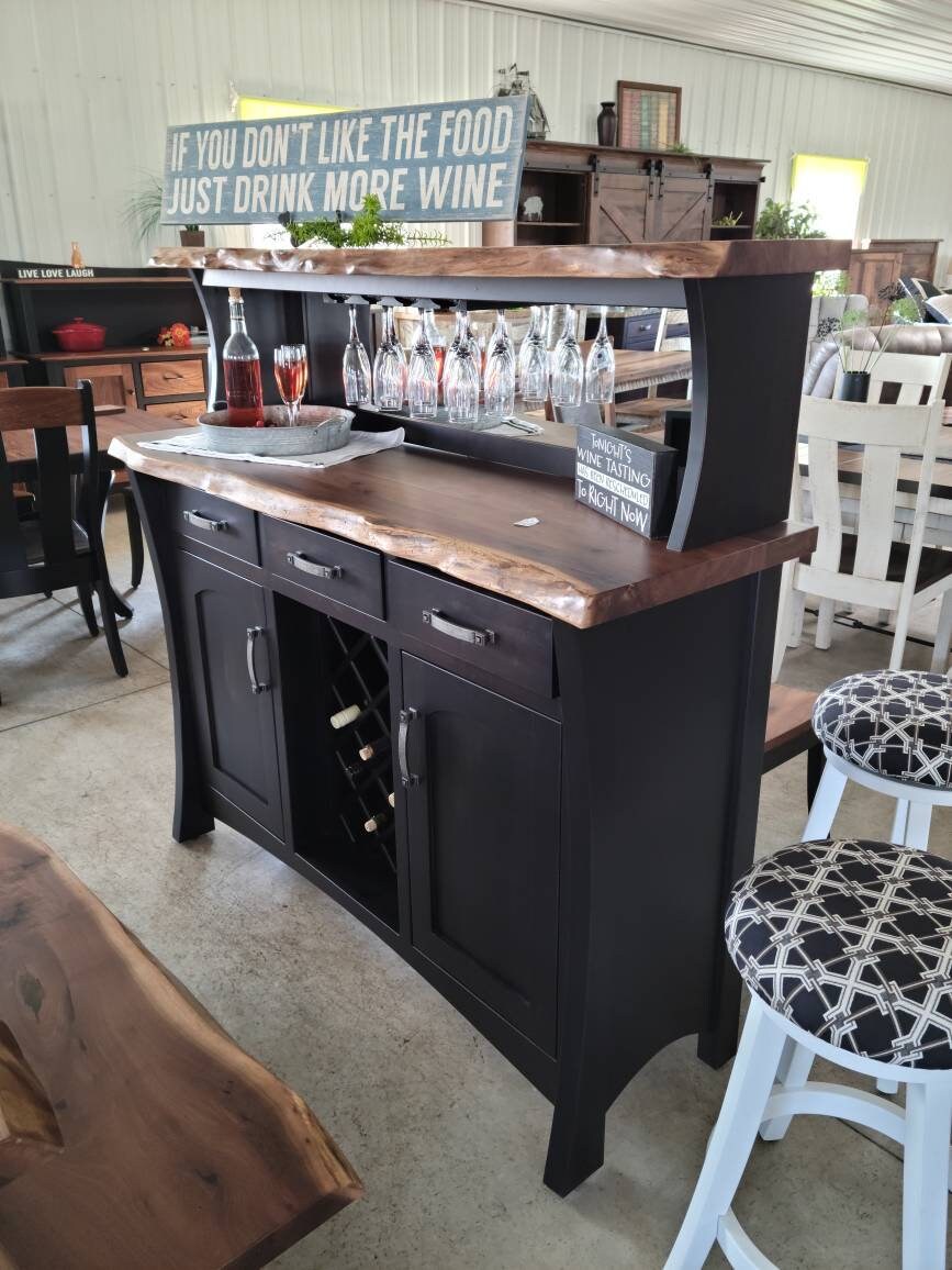 Live Edge Hand Crafted Wine Buffet, Made in the USA with Free Shipping!