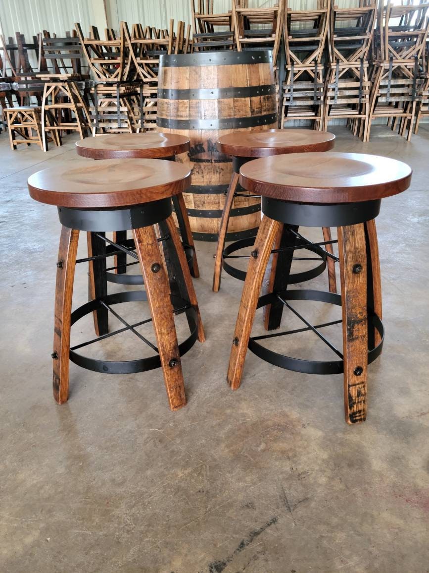 Whiskey Barrel Stave Bar Stool with Wooden Swivel Seat, FREE SHIPPING - Made in the USA!!