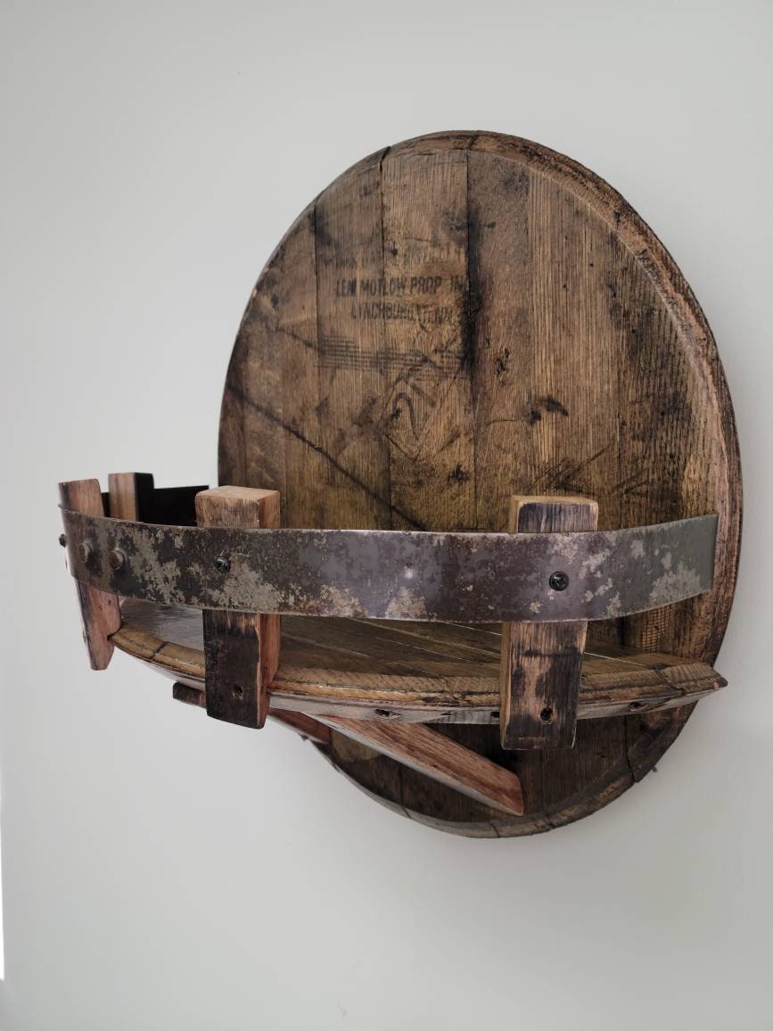 Bourbon Whiskey Barrel Head Shelf, Free Shipping, Made in the U.S.A.