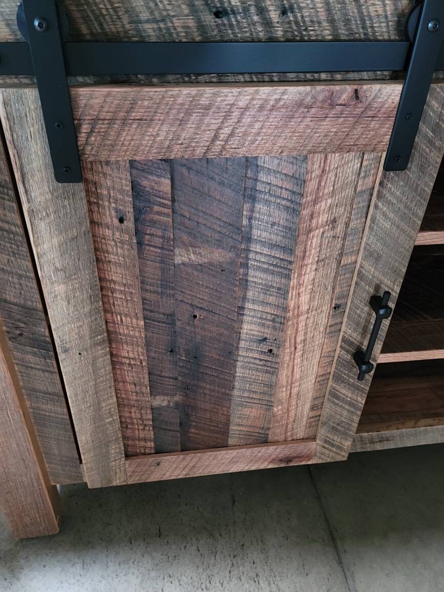 Reclaimed Barnwood Entertainment Center, TV Stand. Authentic, Beautiful Solid Amish Built 60"long X 20" deep X 34" tall, Free Shipping