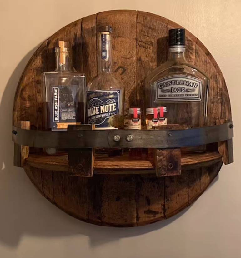 Bourbon Whiskey Barrel Head Shelf, Free Shipping, Made in the U.S.A.
