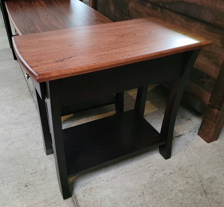 Roseberry End Table with Drawer and Shelf, Elm Top with Maple Base, Hand Built in the USA! Free Shipping