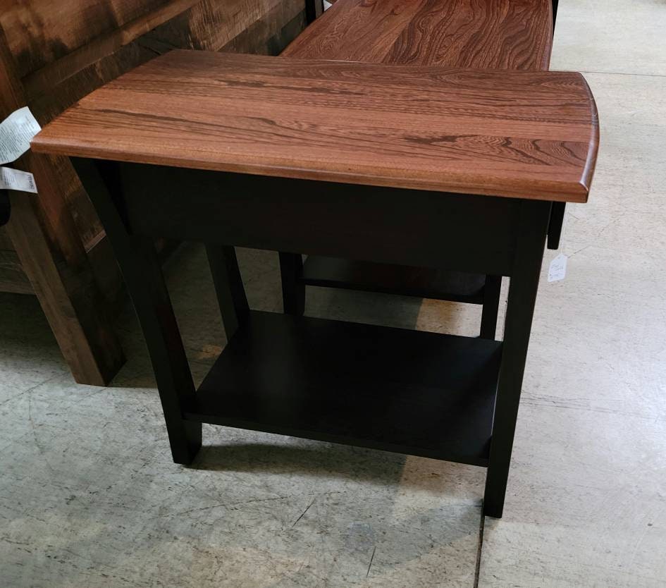 Roseberry End Table with Drawer and Shelf, Elm Top with Maple Base, Hand Built in the USA! Free Shipping