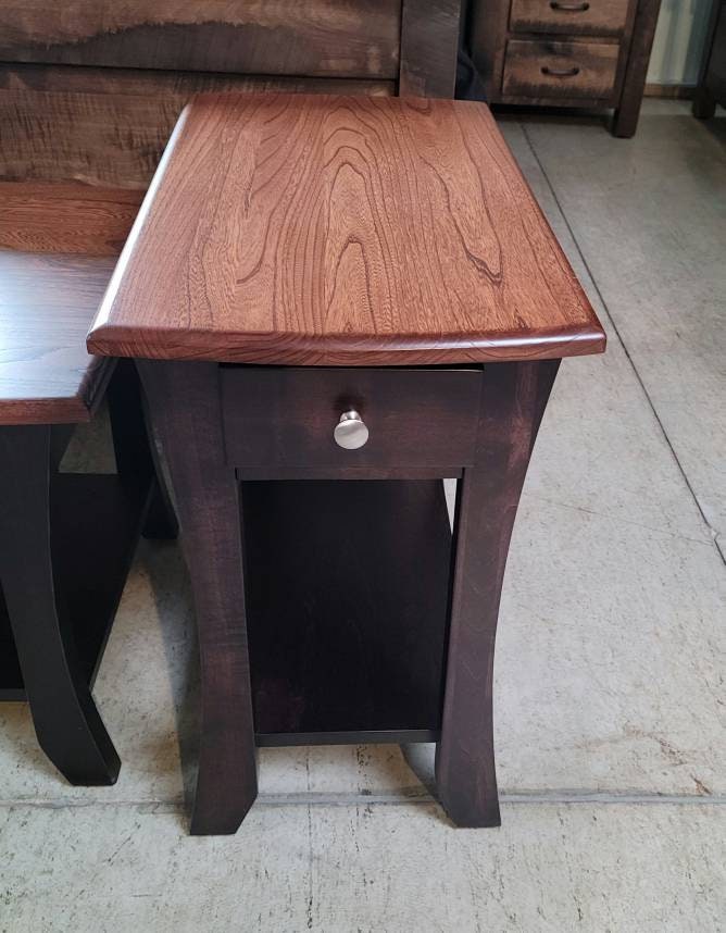 Roseberry End Table with Drawer and Shelf, Elm Top with Maple Base, Hand Built in the USA! Free Shipping