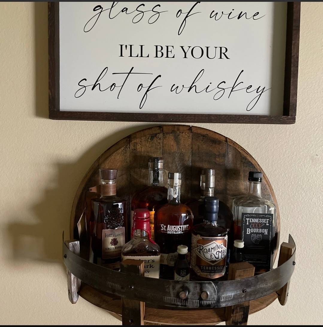 Bourbon Whiskey Barrel Head Shelf, Free Shipping, Made in the U.S.A.
