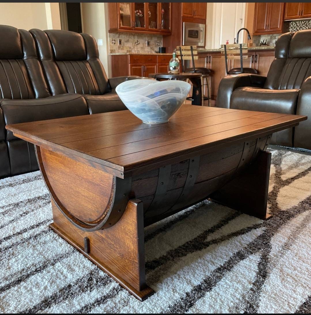 Whiskey Barrel Coffee Table, Lift Top, No Assembly Required