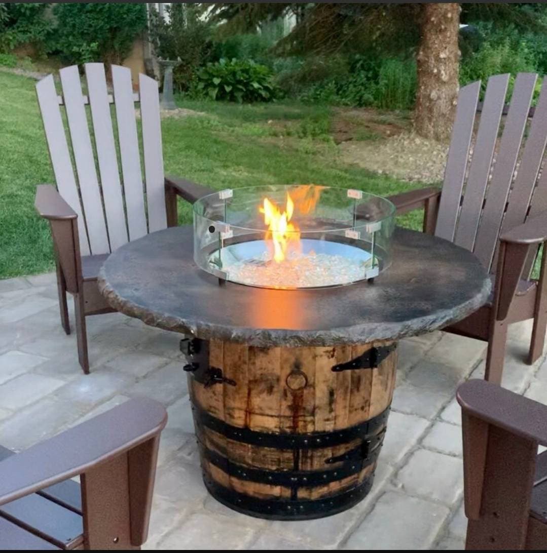 Whiskey Barrel Fire pit with Concrete Top, Patio Fire Pit