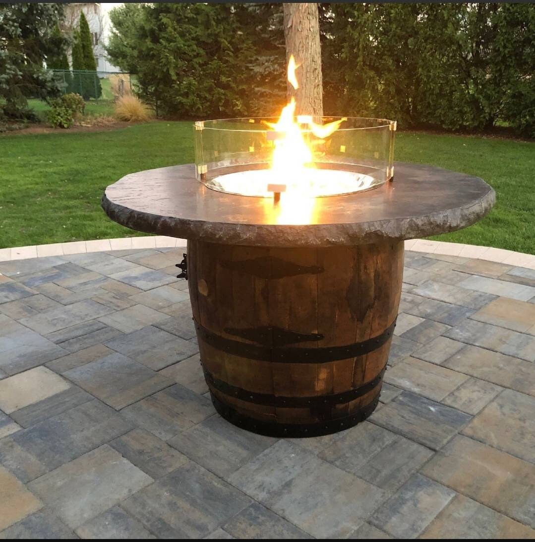 Whiskey Barrel Fire pit with Concrete Top, Patio Fire Pit