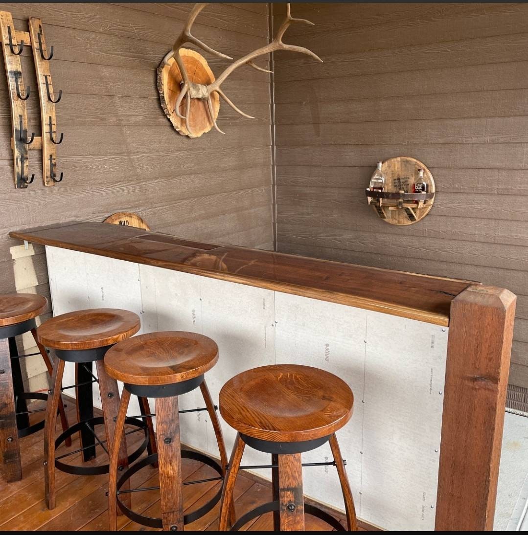 Whiskey Barrel Stave Bar Stool with Wooden Swivel Seat, FREE SHIPPING - Made in the USA!!