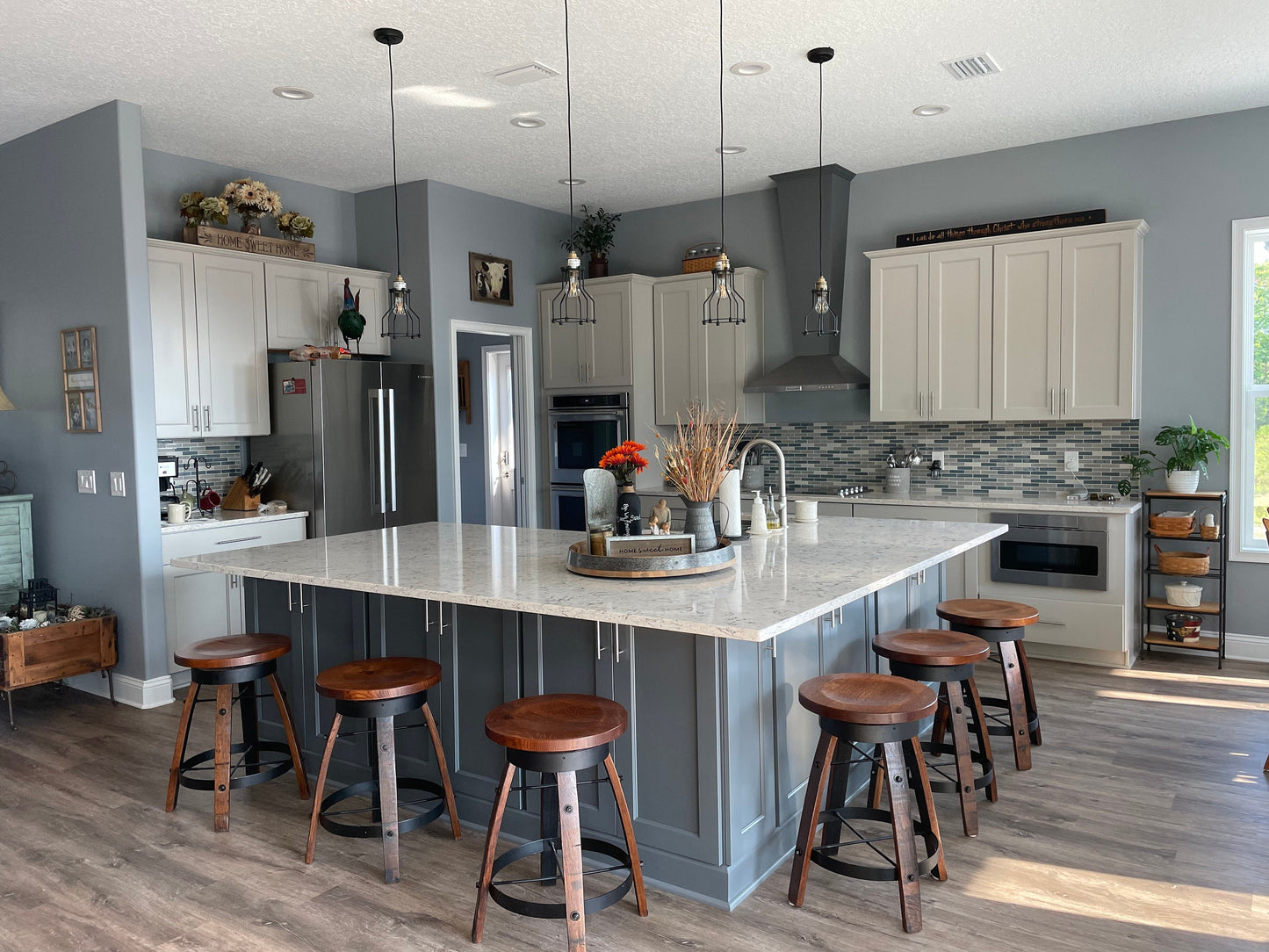 Whiskey Barrel Stave Bar Stool with Wooden Swivel Seat, FREE SHIPPING - Made in the USA!!