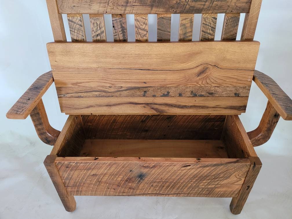 Reclaimed Barnwood Bench with Storage, Free Shipping - Made in the USA!