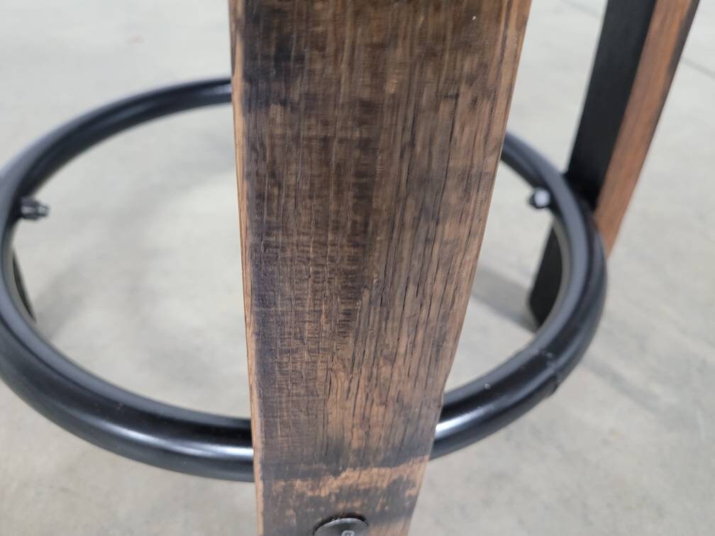 Backless Whiskey Barrel Stave Bar Stool with Real Leather Cushioned Swivel Seat, Footrest, (Brown or Black Cushion), FREE SHIPPING