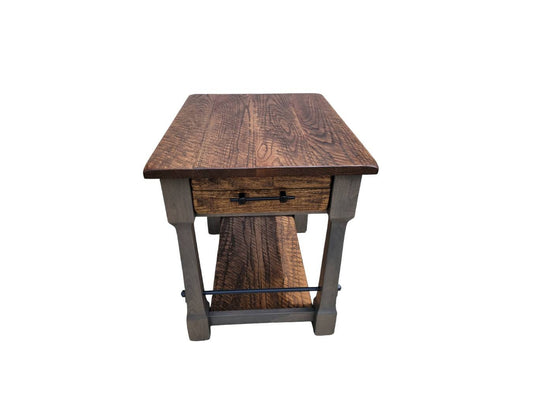 Rough Sawn White Oak End Table with Drawer and Shelf, Hand Built in the USA! Free Shipping