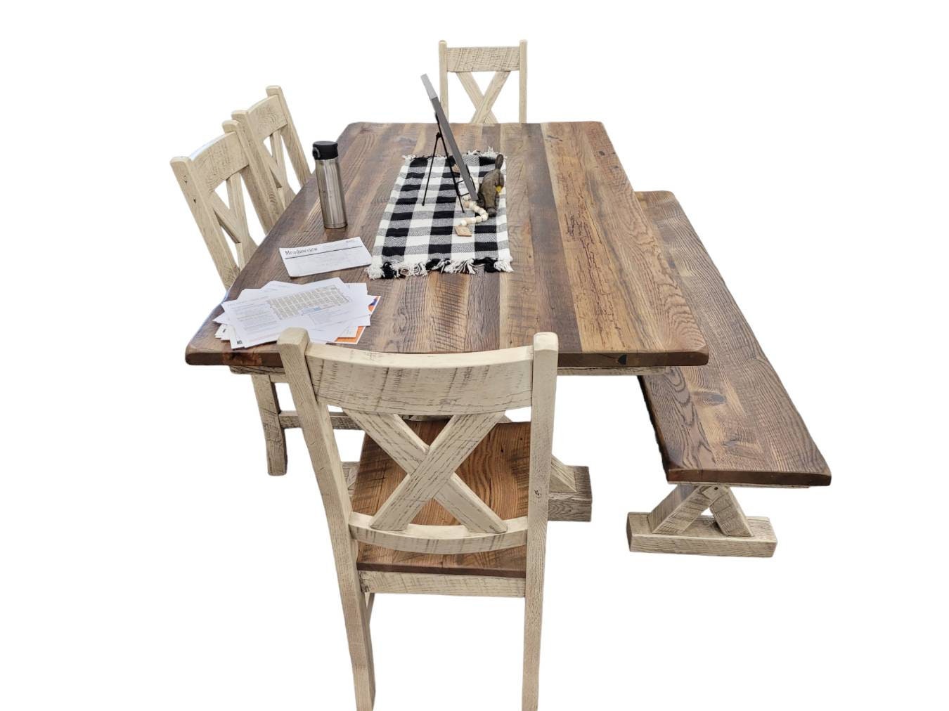 Western Railway Reclaimed Wooden Dining Table Set, Reclaimed Dining Table Set