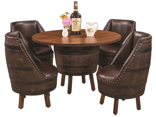 Whiskey Barrel Table Set with 4 Authentic Whiskey Barrel Chairs, Made in the USA!