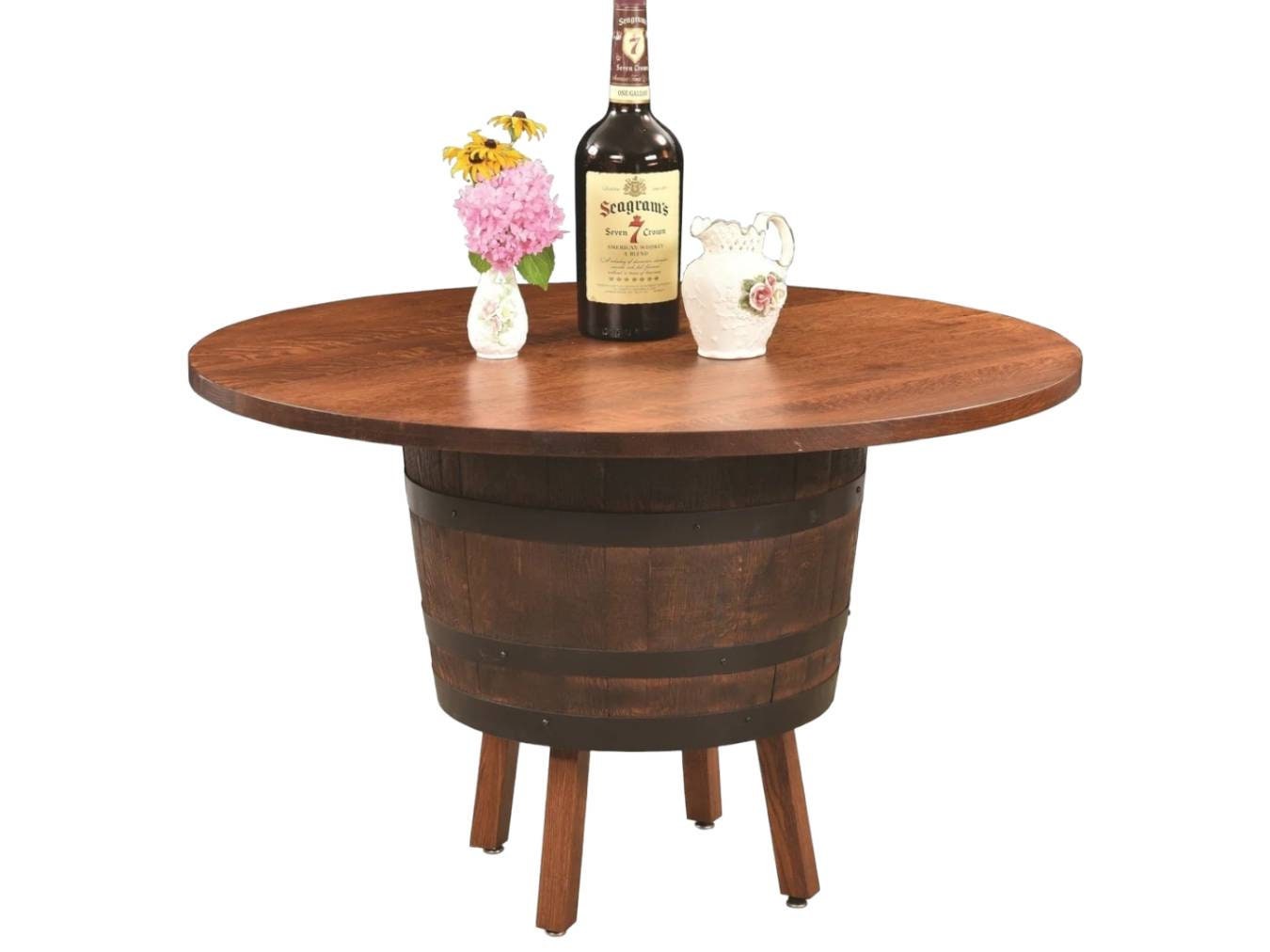 Whiskey Barrel Table Set with 4 Authentic Whiskey Barrel Chairs, Made in the USA!