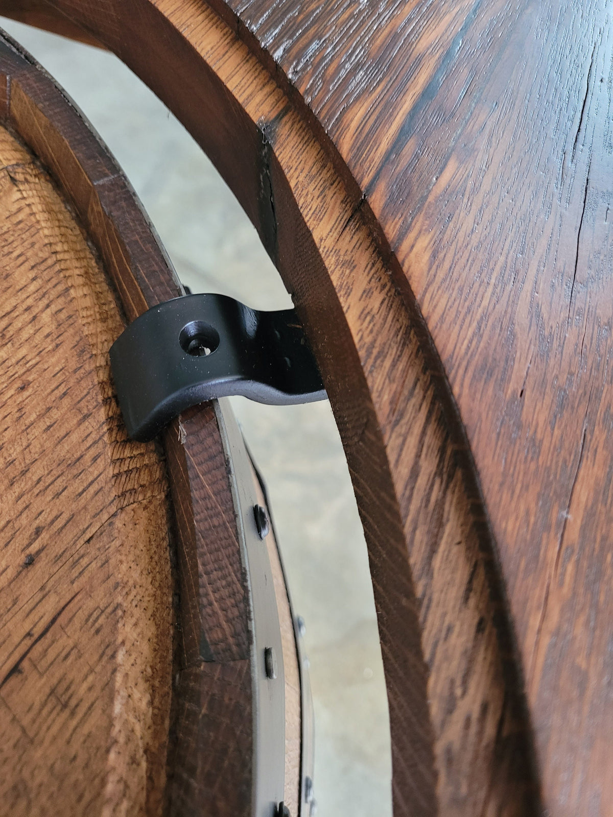 Reclaimed Barn Wood Whiskey Barrel Table TOP ONLY with Center Glass Inlay and Mounting Brackets, Free Shipping - Made in the USA!