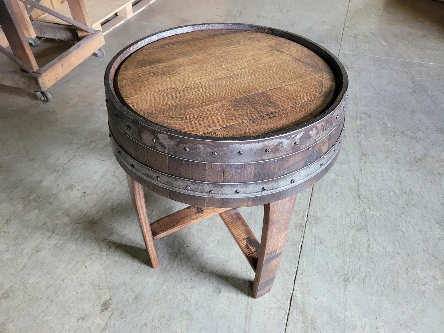 Whiskey Barrel End Table with Stave Legs, Hand Built in the USA! Free Shipping