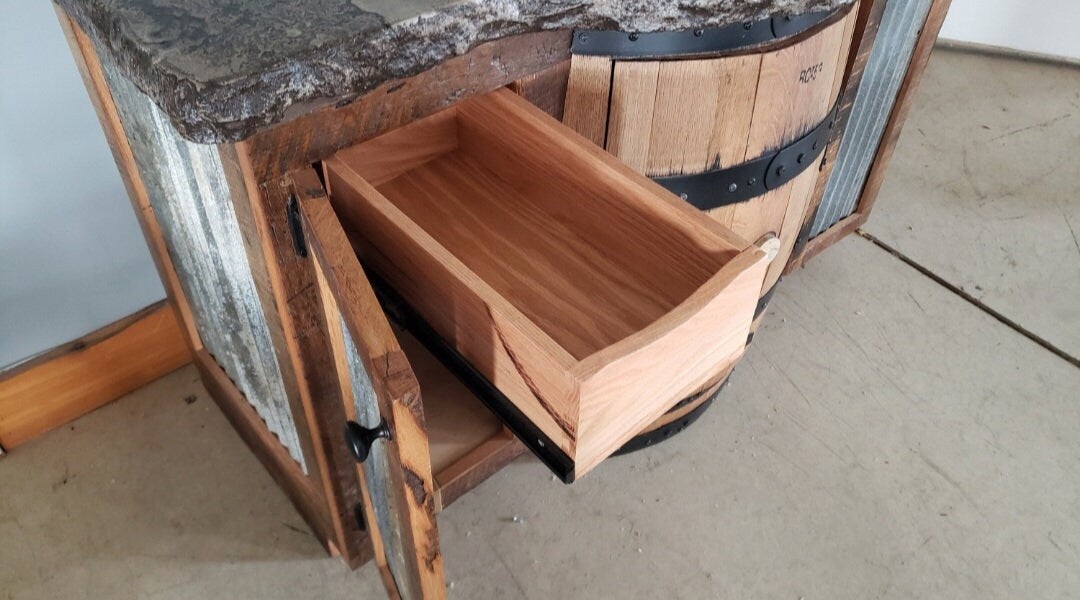 Whiskey Barrel Vanity with Concrete Top and Backsplash - Free Shipping and In-Home Delivery - Made in the USA!