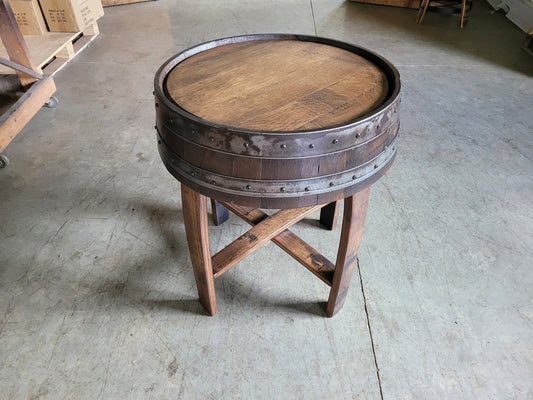Whiskey Barrel End Table with Stave Legs, Hand Built in the USA! Free Shipping