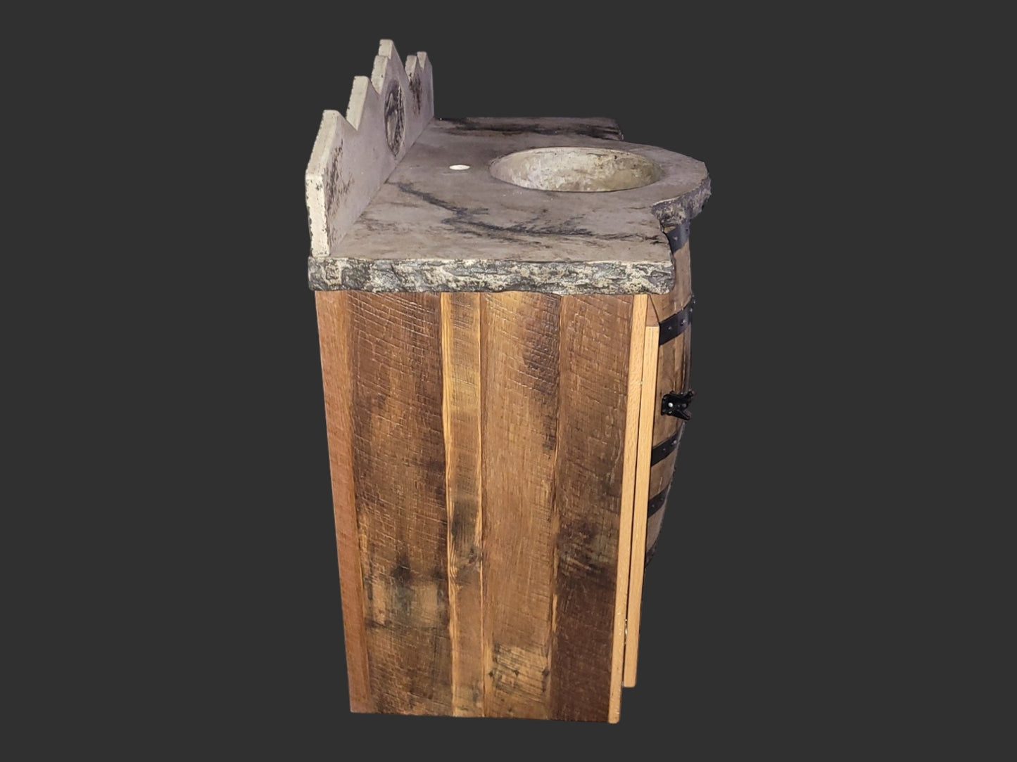 Reclaimed Whiskey Barrel Vanity with Concrete Top and Backsplash - Free Shipping - Made in the USA!