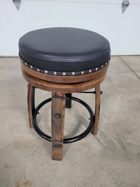 Backless Whiskey Barrel Stave Bar Stool with Real Leather Cushioned Swivel Seat, Footrest, (Brown or Black Cushion), FREE SHIPPING