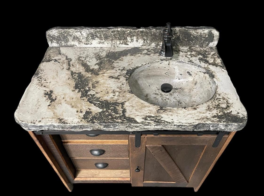 Reclaimed Rustic Barn Door Vanity with Concrete Sink and Counter Top - Made in the USA!
