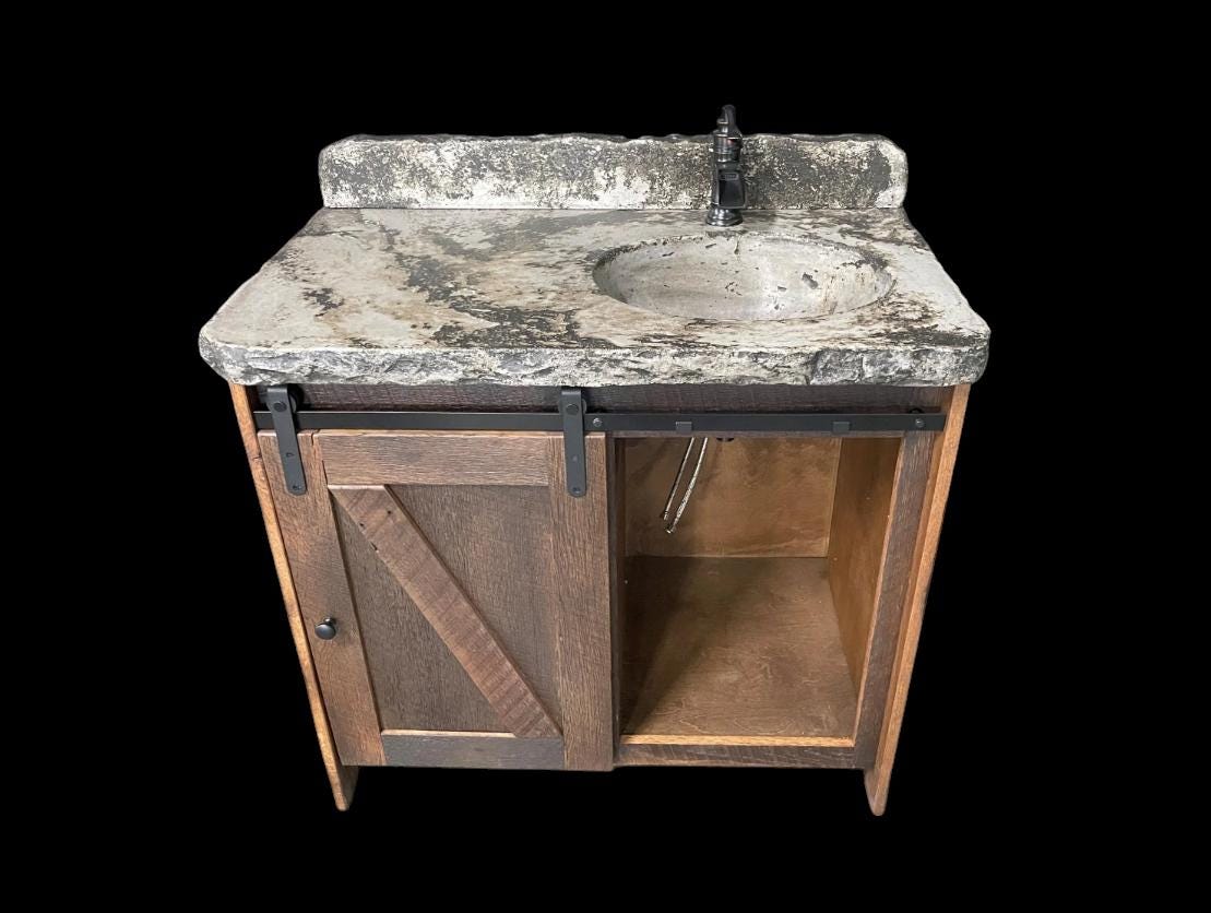 Reclaimed Rustic Barn Door Vanity with Concrete Sink and Counter Top - Made in the USA!
