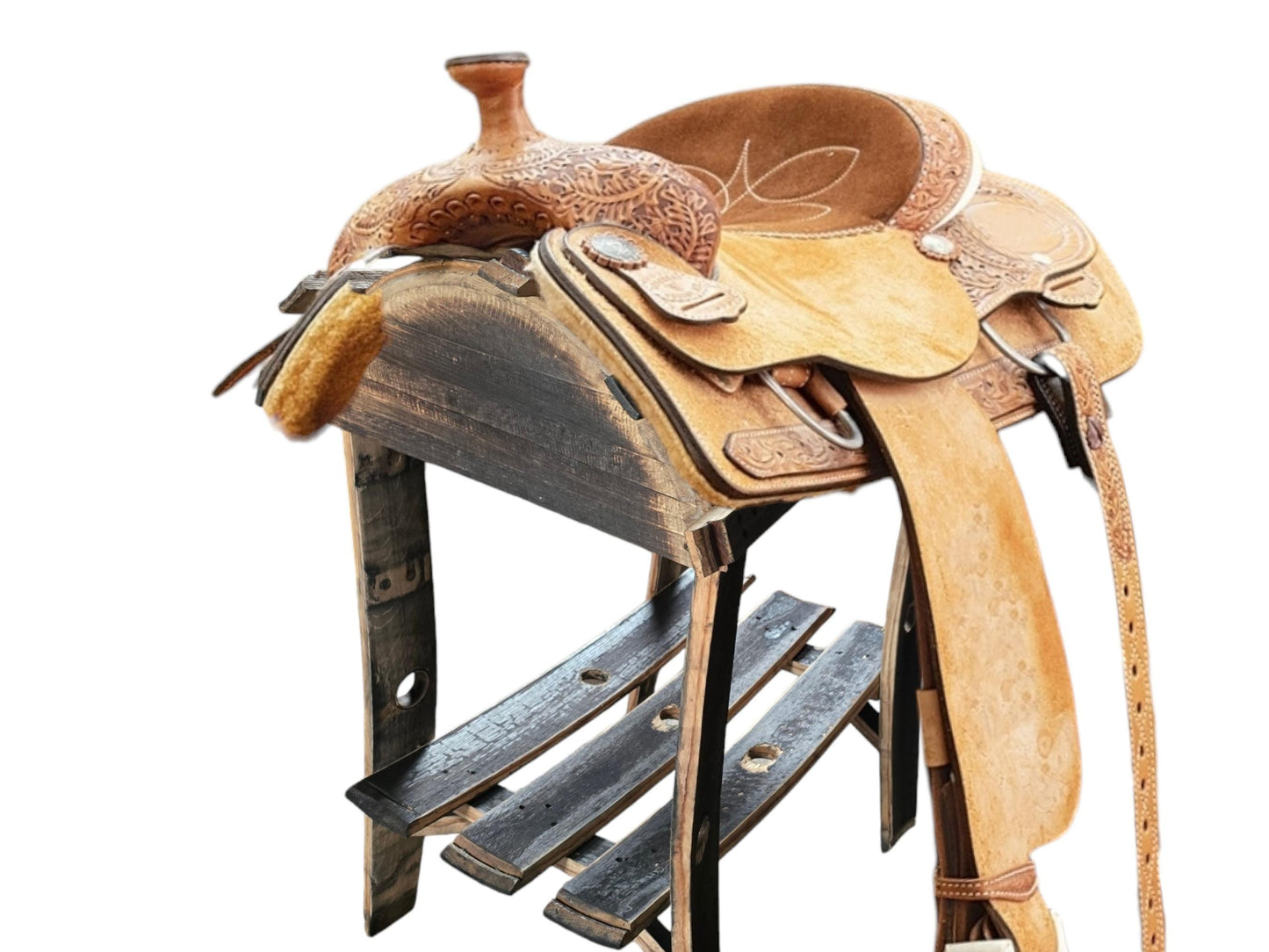 Whiskey Barrel Stave Saddle Stand - Free Shipping