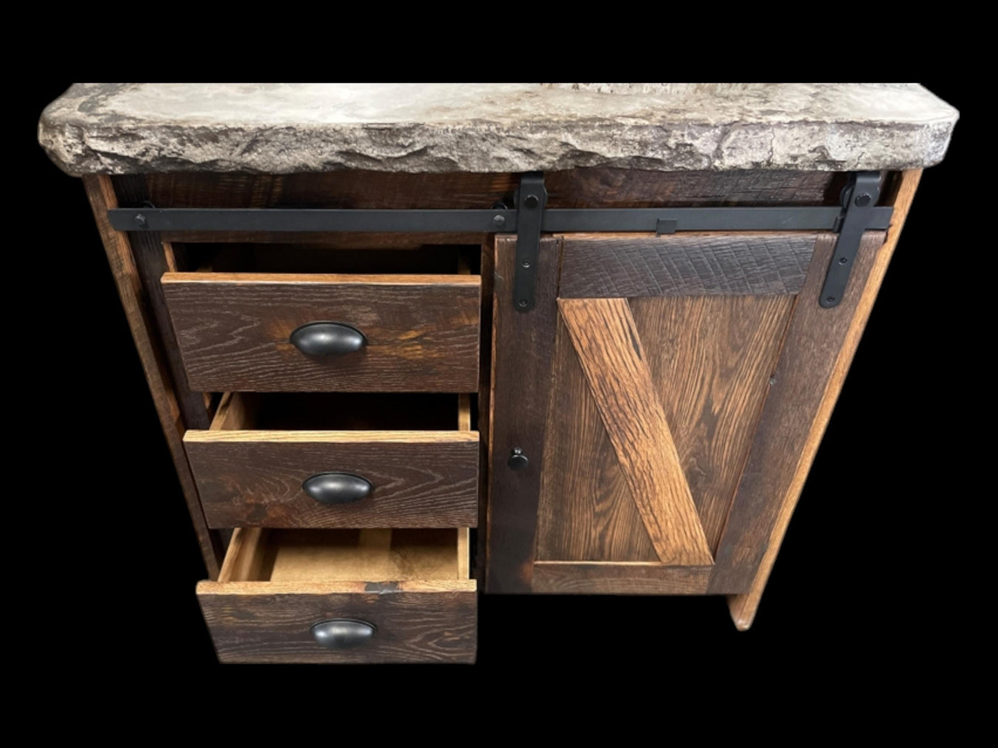 Reclaimed Rustic Barn Door Vanity with Concrete Sink and Counter Top - Made in the USA!