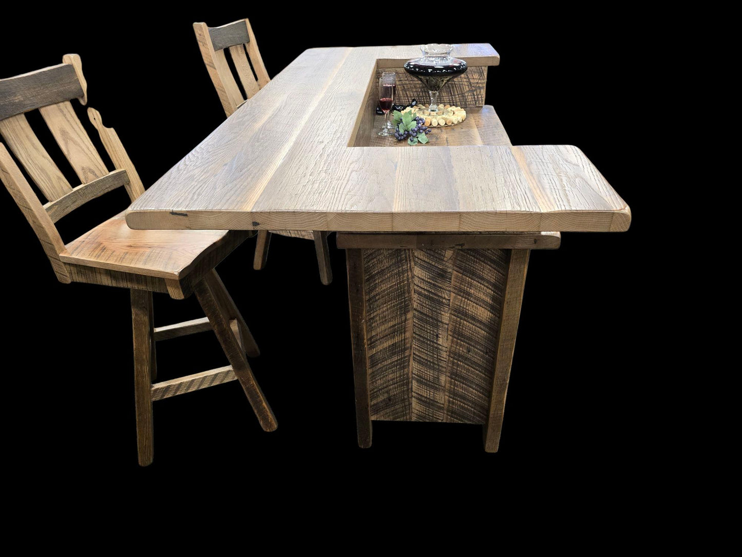 Reclaimed Barn Wood Bar and Bar Stools