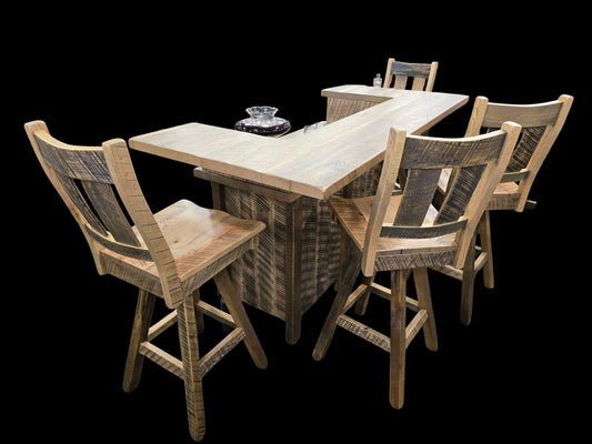 Reclaimed Barn Wood Bar and Bar Stools